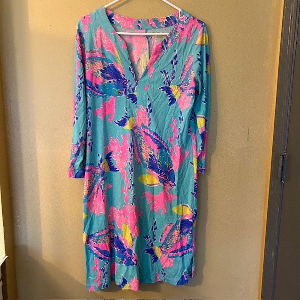Lilly Pulitzer Women's Long‎ Sleeve Midi Dress Colorful Print Woman M